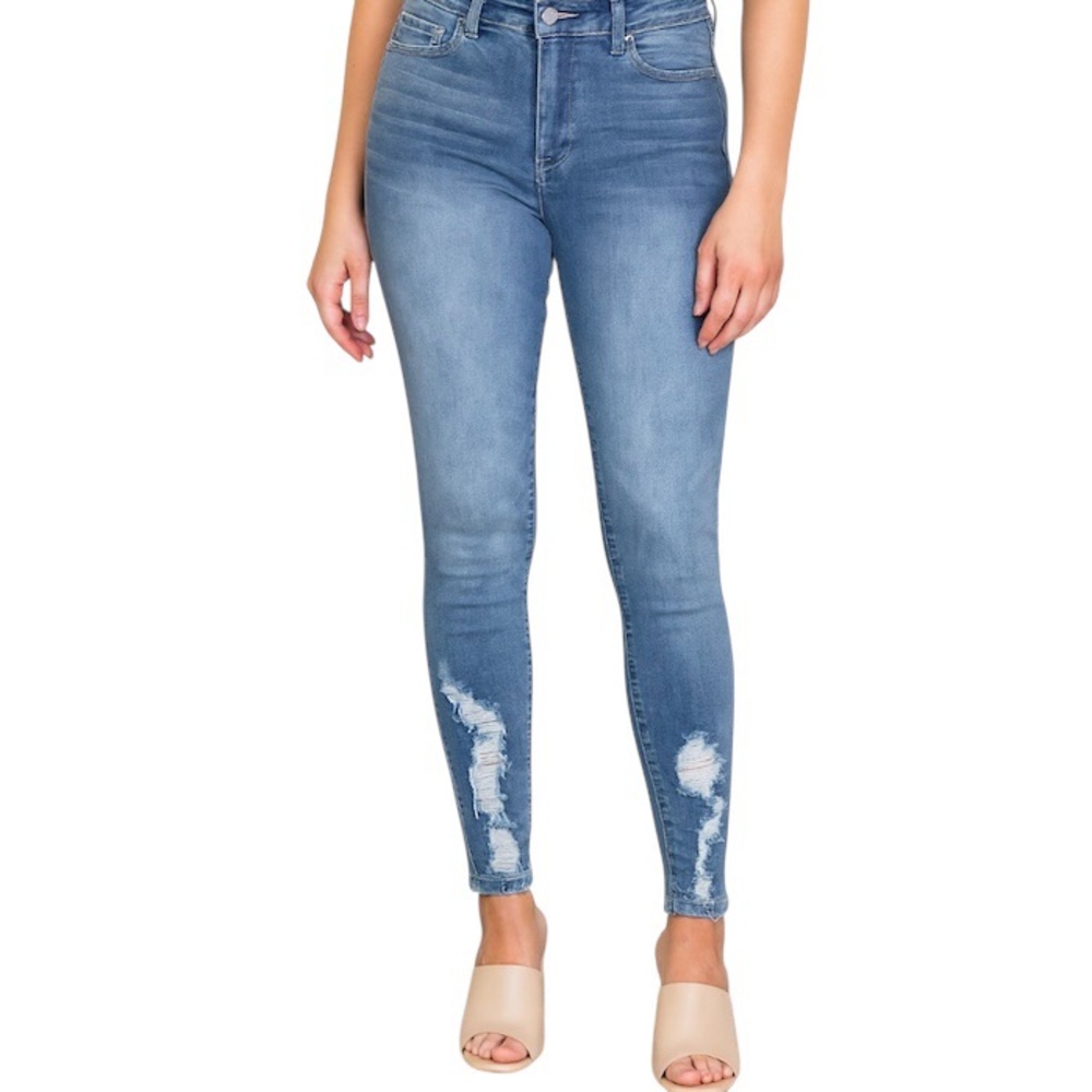 William Rast HighRise Honey Skinny Jeans Medium Wash Distressed Ankle Stretch 30